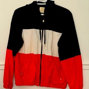 Navy Blue, Red & White rain jacket